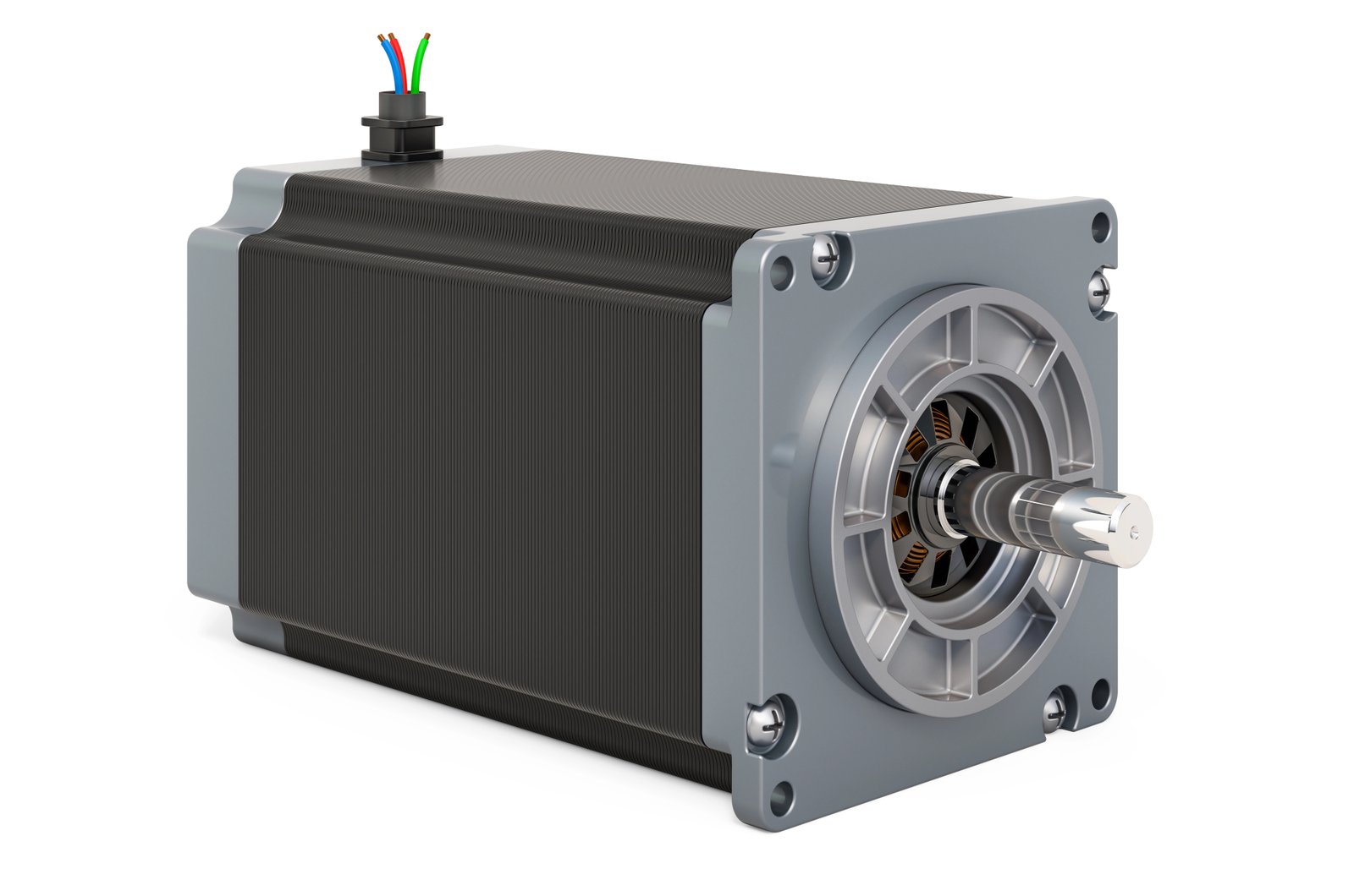 Freigestellter industrieller Schrittmotor als Anwendungsillustration